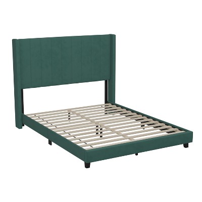 Emma and Oliver Upholstered Platform Bed with Vertical Channel Stitch Detail and Engineered Wood Frame - No Box Spring Required