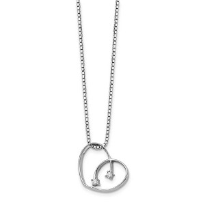 Black Bow Jewelry 16mm Diamond Open Heart Necklace in Rhodium Plated Silver, 18-20 Inch - 1 of 4
