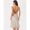 cheibear Women's Satin Cowl Spaghetti Straps Neck Nightdress Full Slip Sleeveless Backless Slit Cross Back Nightgown - 2 of 4