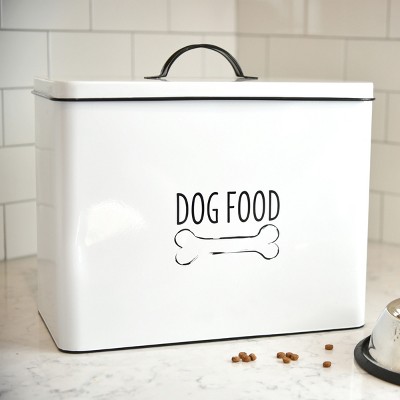 White Metal Farmhouse Dog Food Storage Bin with Airtight Lid