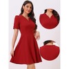 INSPIRE CHIC Women's Elegant V Neck Puff Short Sleeve Work Office Flared Dresses - 2 of 4