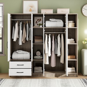 TIRAMISUBEST 3-Door Shutter Wardrobe with shelves - Mobile Lateral Filing Cabinet, Locking Wheels, Adjustable Shelf - 1 of 4