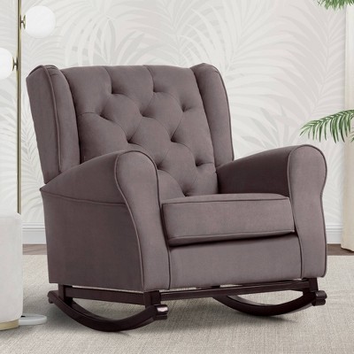 Graphite Microfiber Upholstered Nursery Rocking Chair with Wood Rocker Feet