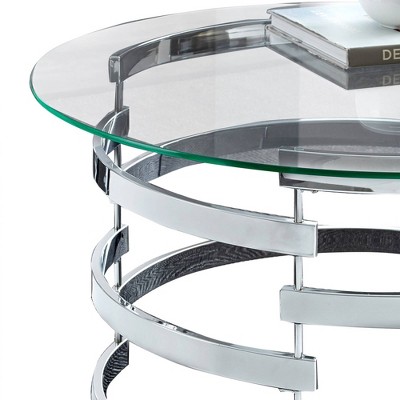 Elegant 38" Round Chrome and Glass Modern Cocktail Table