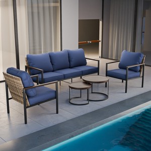 EAGLE PEAK Sunset Dune 5 Piece Collection Modern Outdoor Furniture Set, Patio Wicker Wood Grain Lounge Set - 1 of 4