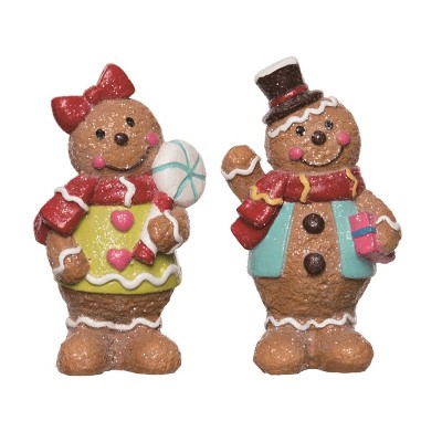 Transpac Resin Cute Gingerbread Figurines Set of 2 Home Decorations Christmas