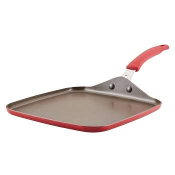 Rachael Ray Cook + Create Aluminum Nonstick Square Stovetop Griddle Pan 11" Red