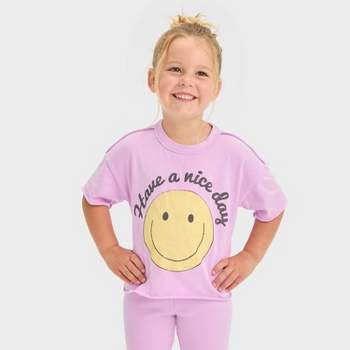 Grayson Mini Toddler Girls' Jersey Knit Smiley Printed T-Shirt - Purple