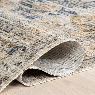Red and Beige Synthetic Medallion 4' x 6' Area Rug
