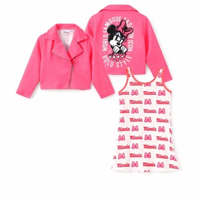 PATPAT Disney Minnie Toddler Girl Fall Outfits: Sleeveless Dress and Motorcycle Jacket Set 2PCS 2-10 Years