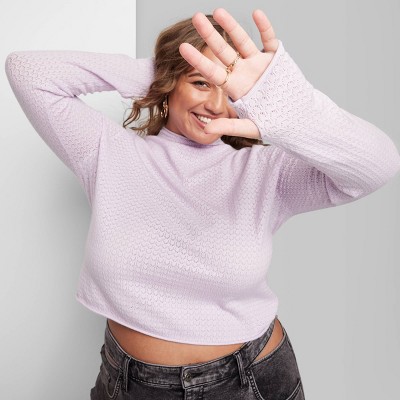 Women's Mock Turtleneck Pointelle Pullover Sweater - Wild Fable™ Light  Violet XXL