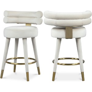 Meridian Furniture,Fitzroy Cream Velvet Counter Stool, Set of 2 - 1 of 4