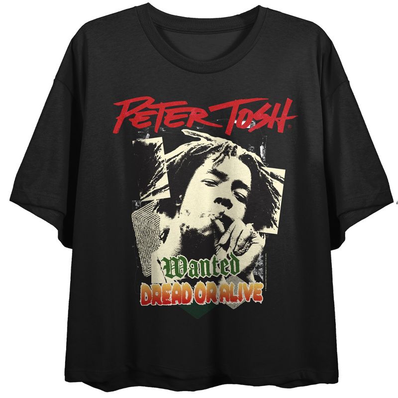 Peter Tosh Wanted Dead Or Alive Collage Art Crew Neck Short Sleeve Black Women's Crop Top, 1 of 3
