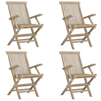 vidaXL Folding Patio Chairs 4 pcs Gray 22"x24"x35" Solid Wood Teak