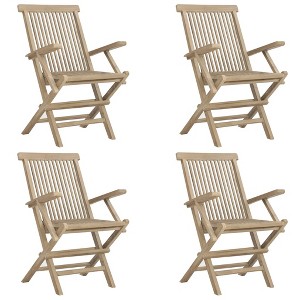 vidaXL Folding Patio Chairs 4 pcs Gray 22"x24"x35" Solid Wood Teak - 1 of 1