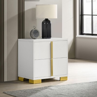 White and Gold Modern 2-Drawer Nightstand