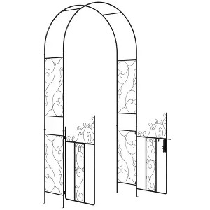 Resenkos Garden Arch Plant Support Trellis,89.25" Metal Garden Arch with Gate, Garden Arbor Trellis, Black - 1 of 4