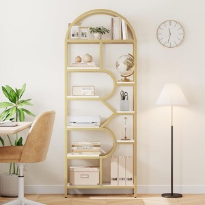 6-Tier Arched Bookcase - 81.7" Tall Geometric Bookshelf for Home & Office - Modern Storage Shelf for Books, Vinyl Records, Decor - 1 of 4