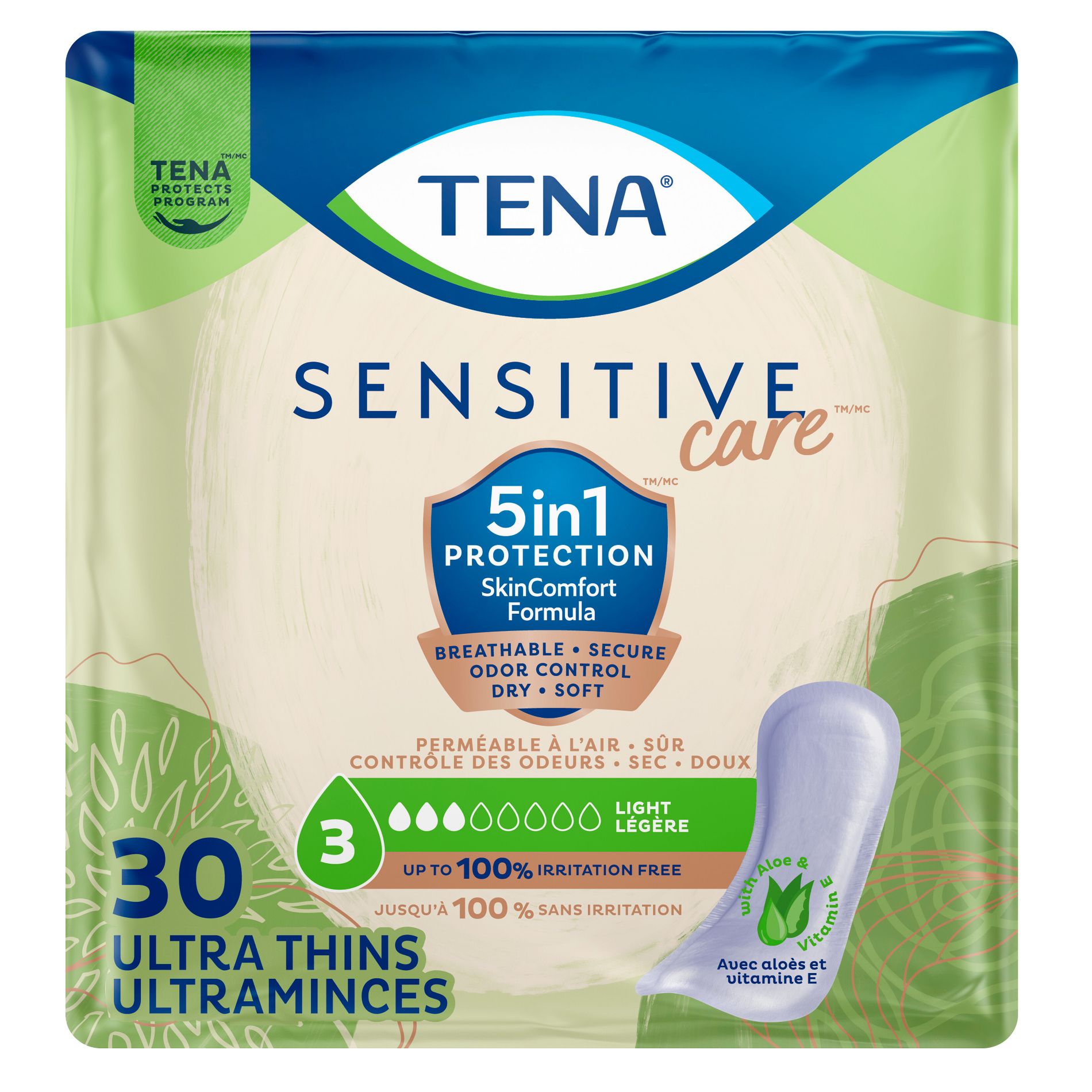 Tena Sensitive Care Ultra-Thin Light Regular Pad - 30ct