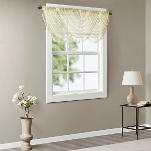 Diamond Sheer Embroidered Waterfall Valance Grey 38x46" - 1 of 4
