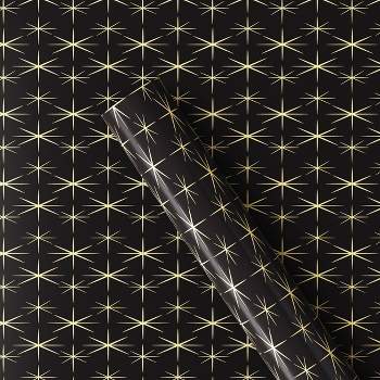 25 sq ft Metallic Starburst Christmas Gift Wrap Black/Gold - Wondershop™