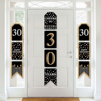 Big Dot of Happiness Adult 30th Birthday - Gold - Hanging Vertical Paper Door Banners - Birthday Party Wall Decoration Kit - Indoor Door Decor