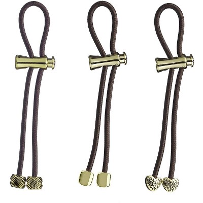 Pulleez Gold Knot, Nugget, Heart Metal Charms on a Brown Elastic Hair Tie, Set of 3