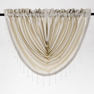 Kate Aurora Ultra Lux Faux Silk Regency Crinkle Rod Pocket Semi Sheer Crystal Beaded Window Valance - 1 of 4