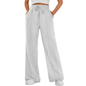 Women's High - Waisted Wide Leg Drawstring Pants - Loose Fit Trousers with Side Pockets - 1 of 3