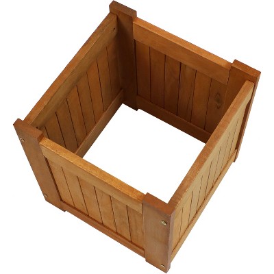 Meranti Wood 16-Inch Square Planter Box with Teak Oil Finish