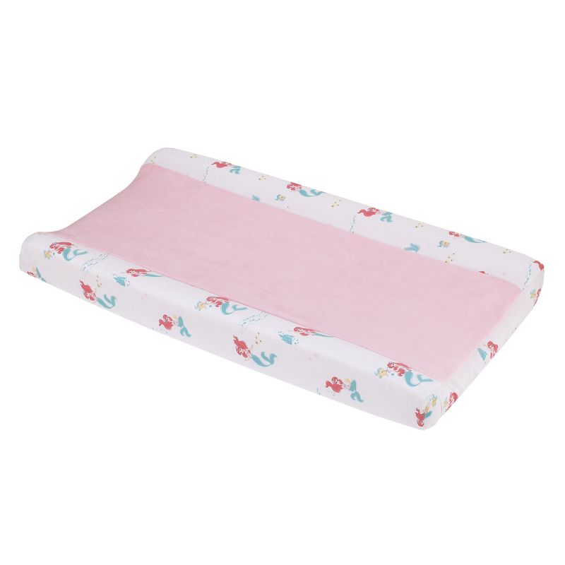 Disney Ariel Watercolor Wishes Pink, White, and Aqua Super Soft Contoured Changing Pad Cover, 1 of 4