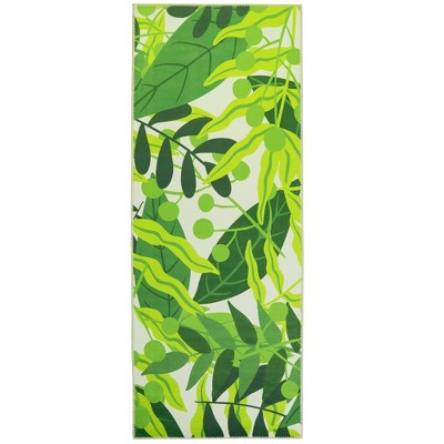 Homefires Jungle Vines Runner Rug 20" x 54" – Indoor/Outdoor Tropical Hallway Rug with Oversized Green Leaf Design