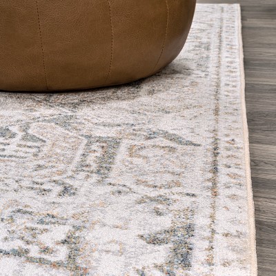 Gray Medallion 5 x 8 Washable Synthetic Area Rug