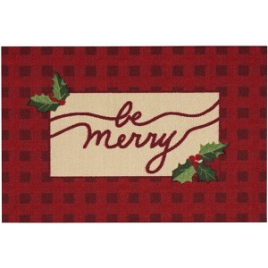 Nourison Holiday Be Merry Checkered 2' x 3' Red Indoor Christmas Mat - 1 of 4