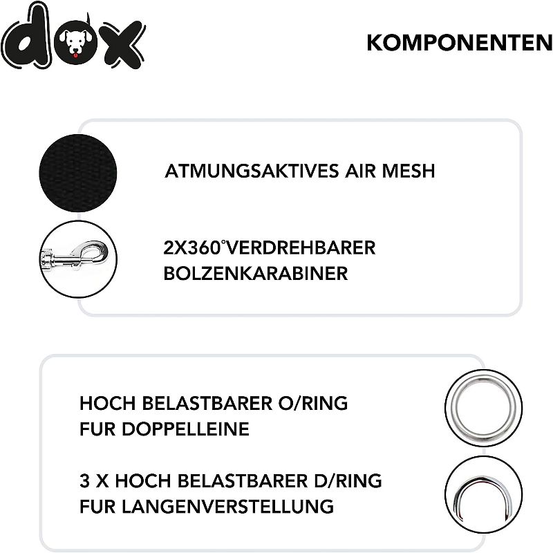 DDOXX 6.6 ft 3-Way Adjustable Airmesh Small Dog Leash - Black, 4 of 6
