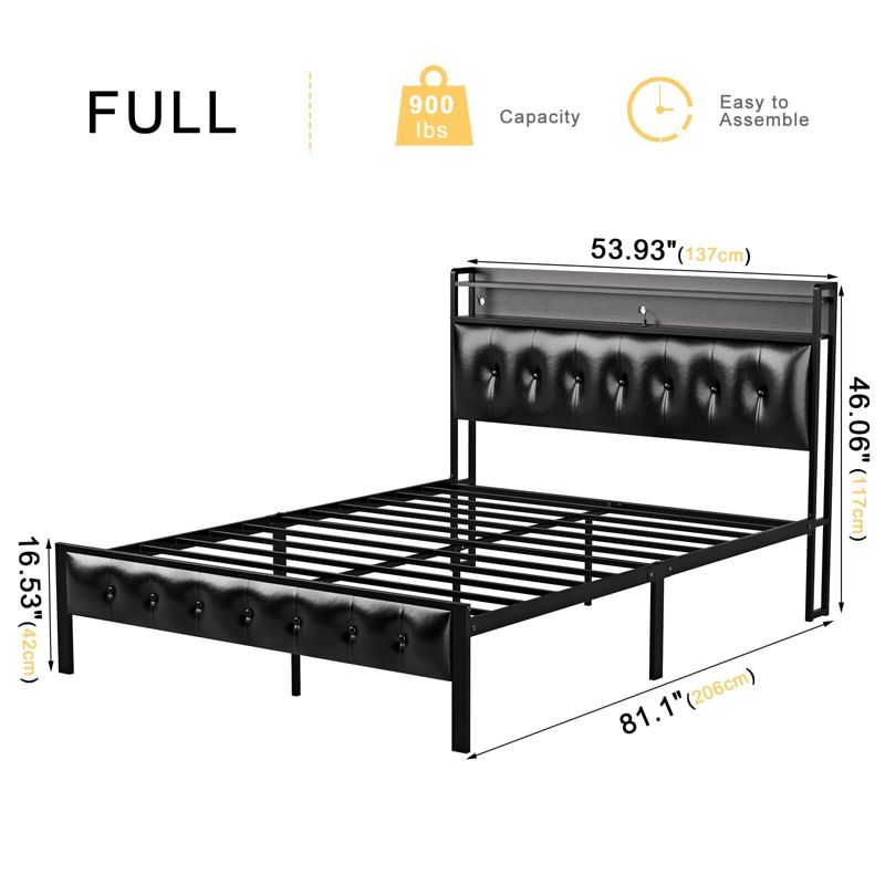 Hausource Bed Frame with Storage Headboard & Footboard Upholstered Platform Bed with LED Lights No Box Spring Needed, 2 of 8