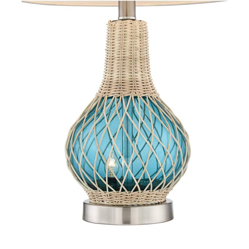 360 Lighting Alana Coastal Accent Table Lamp 22 3/4" High Rope Blue Glass Gourd with Table Top Dimmer White Fabric Drum Shade for Bedroom Living Room, 4 of 10