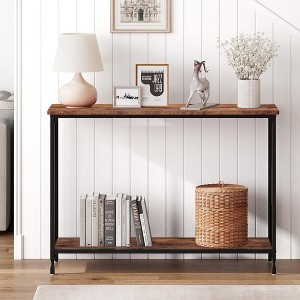 Narrow Entryway Table, Console Table with Storage Shelves, Thin Behind Couch Table, Skinny Sofa Table, Gray Entry Tabley - 1 of 4