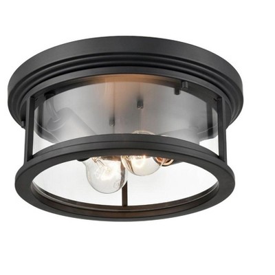 Powder Coat Black Glass Round Flush Mount Light