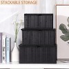 Aoibox Set of 3 Bamboo Woven Lined Storage Baskets with Lids Black Decorative Organizer for Home Kitchen Shelf - 3 of 4
