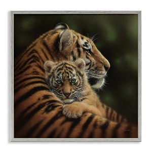 Stupell Industries Adorable Sweet Mom Tiger Holding Baby Cub Detailed Portrait Black Framed Giclee Art - 1 of 4