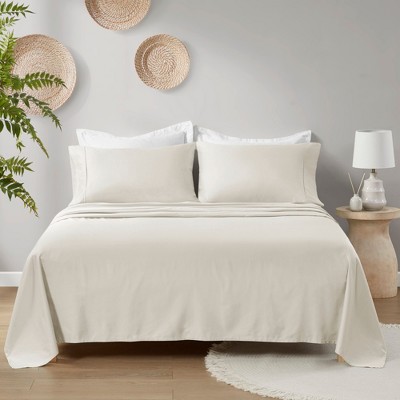 4 Pcs Elegant Solid Organic Cotton Sateen Sheet Set, All Season Bedding Set, Cozy Home Textile for Lux Bedroom Décor