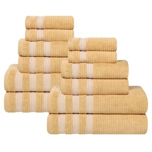 Zero Twist Cotton Ribbed Modern Geometric Border Assorted 12 Piece Bathroom Towel Set by Blue Nile Mills - 1 of 4