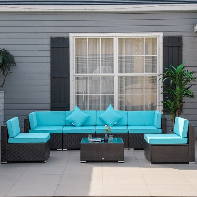 Turquoise 7-Piece Rattan Wicker Outdoor Sectional Sofa Set