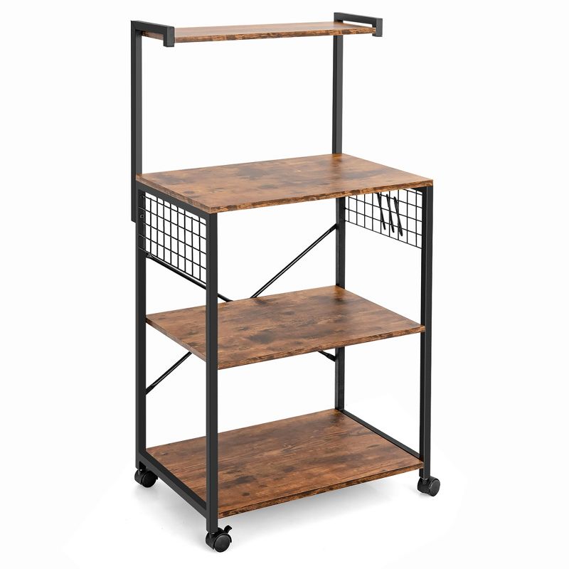 Costway 4-Tier Rolling Bakers Rack Industrial Utility Microwave Oven Stand Cart w/ Hooks, 2 of 11