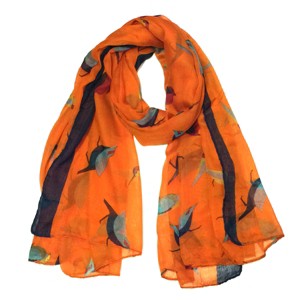 Wrapables Soft Viscose Bird Print Multi-Style Scarf Wrap Shawl Sarong, Orange - 1 of 4