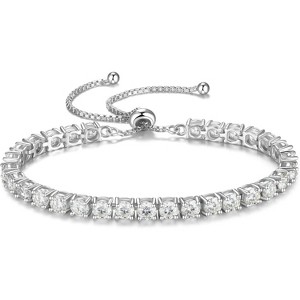 Sterling Silver Tennis Bracelet with Birthstone, Adjustable Bolo Chain Fine Jewelry, Anniversary Birthday Gift for Women - 1 of 4