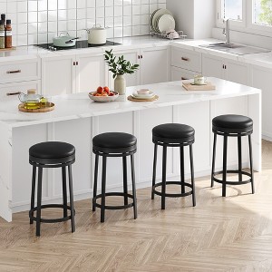 Bar Stools Set, 24-Inch Height PU Leather Upholstered and Black Metal Frame, Backless Round Bar Stools for Kitchen Island Dining Room Home Bar - 1 of 4