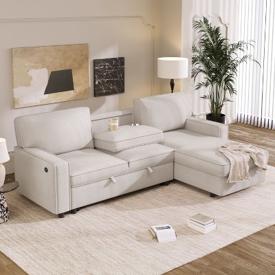 Okak Luxury U-Shaped Sectional Sofa Couch with Hidden Storage Box, 3 Seat Upholstered Sofa W/2 Cup Holder,USB Port for Living Room,Apartment