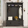 Hall Tree Entryway Bench with Storage Cabinet, Entryway Coat Rack with 2 Drawer and 5 Coat Hooks, Mudroom Coat Storage for Hallway Living Room Bedroom - 2 of 4